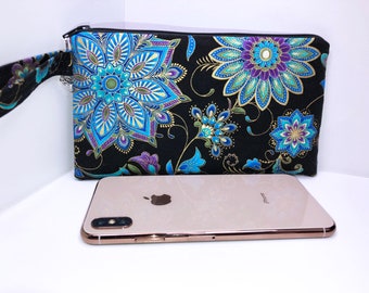 Elegant Boticanical Wristlet Phone Case, Phone Xs, Cell Phone Purse, Multi-Purpose Pouch, Smartphone Wristlet, Cell Phone Bag