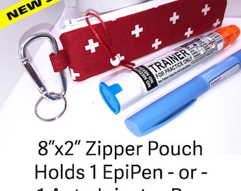 Ships fast  EpiPen Pouch, Insulated Injector Pouch, 4 Color Choices, Carabiner Clip 8" x 2" Emergency Alert, Insulin Pen Case, Auto Injector
