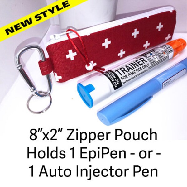 Ships fast  EpiPen Pouch, Insulated Injector Pouch, 4 Color Choices, Carabiner Clip 8" x 2" Emergency Alert, Insulin Pen Case, Auto Injector