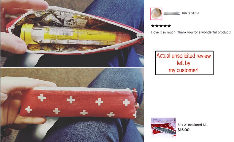 Pink EpiPen Case Auto Injector Slim 2 x 8 in Insulin Pen Case Feminine Diabetic Supply Pouch