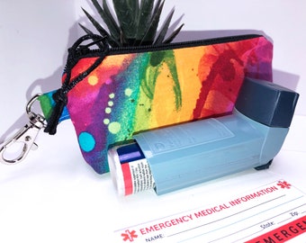 Tie Dye Asthma Inhaler Holder, FREE Medical Alert Card, FREE Caduceus Charm,