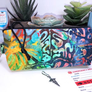 WILD Batik Inhaler Pouch, Slim Zipper Pouch, Clip-on Inhaler Case, Inhaler Holder, FREE Medical Alert Card, Caduceus Charm