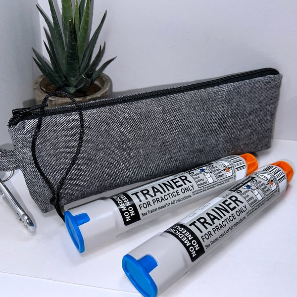 Étui DOUBLE EpiPen en lin noir, sac de fournitures pour diabétiques, étui mince de 8,5 x 3 po. pour stylo à insuline, pochette pour auto-injecteur masculin