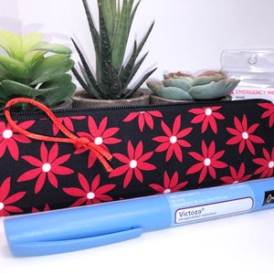 Mod Flower Slim 2 x 8 Insulated Bag for EpiPen, Auto Injector Holder, Diabetes Supply Bag, Zipper Pouch, Pretty Insulin Pen Carrier image 1