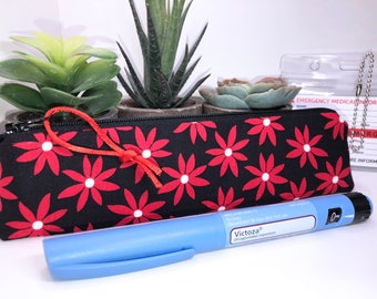 Mod Flower Slim 2 x 8 Insulated Bag for EpiPen, Auto Injector Holder, Diabetes Supply Bag, Zipper Pouch, Pretty Insulin Pen Carrier