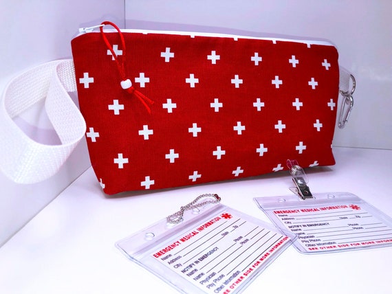 BIG Insulated First Aid Bag: Diabetic and or EpiPen Supplies, Medical Alert Card
