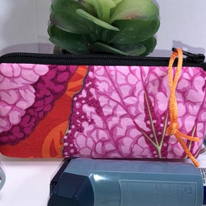 Kaffe Fassett Zipper Pouch, Inhaler Carrier, Inhaler Pouch, Asthma Case, Slim Zipper Pouch, Medical Alert Card, FREE Caduceus Charm