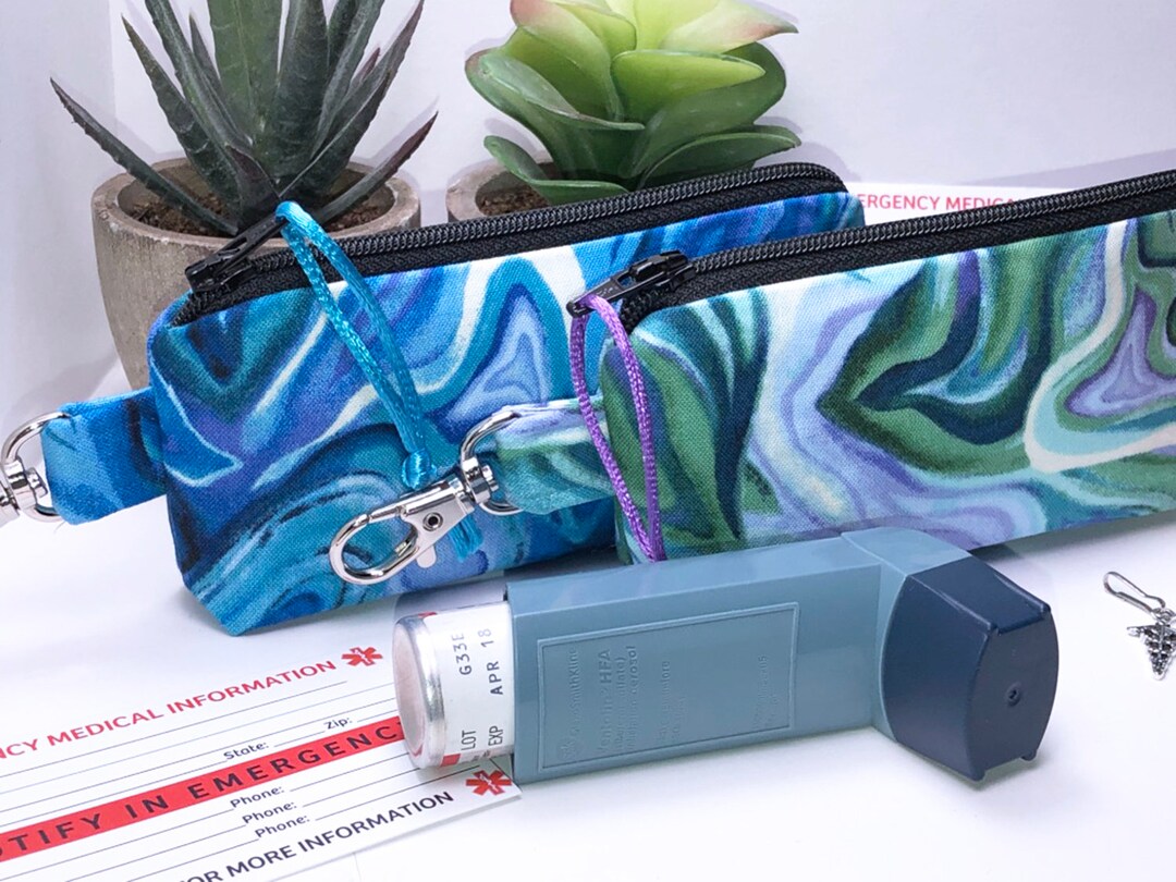 Pretty Inhaler BLUE or GREEN Psychedelic Swirl Inhaler Bag, Child's Inhaler Carrier ...