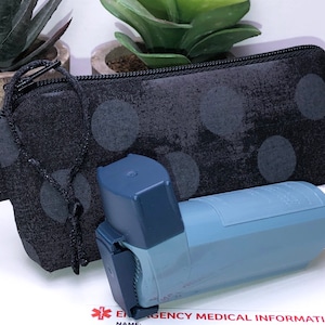 GRUNGE Inhaler case, Asthma Puffer Holder, FREE Medical Alert Card, Caduceus Charm