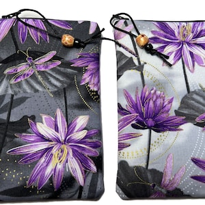 STUNNING Double Glasses Case, Dragonfly Sturdy Durable Zip Top Double Pocket Pouch, Fabric Sunglasses Carrier