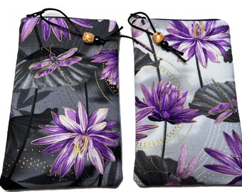 STUNNING Double Glasses Case, Dragonfly Sturdy Durable Zip Top Double Pocket Pouch, Fabric Sunglasses Carrier