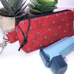 Men&#39;s Print Inhaler Holder, Clip-on Inhaler Case, Asthma Inhaler Bag, FREE Medical Alert Card, Caduceus Charm