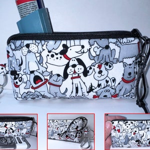 SO DANG CUTE Very Cool Pups Asthma Inhaler Pouch, 2 Sizes Available, Slim Zipper Pouch, Clip-on Inhaler Case, Inhaler Holder
