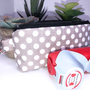 Gray Dot Inhaler Pouch, Clip-on ASTHMA Case, Inhaler Holder, Slim Zipper Pouch, FREE Medical Alert Card, FREE Caduceus Charm
