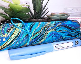 BLUE Psychedelic 8" x 2" Insulin Pen Case, Insulated Single Injector Pouch, EpiPen Pouch, Auto Injector