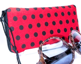 Red Polka Dot Glasses Case, Single Fabric Eyeglass Pouch, Thickly Padded Eyeglass Case,