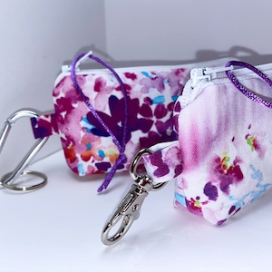 Pretty Purple Flowers Single or Double Inhaler Pouch, Clip-on Inhaler Case, Inhaler holder, FREE Medical Alert Card, Caduceus Charm