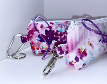 Pretty Purple Flowers Single or Double Inhaler Pouch, Clip-on Inhaler Case, Inhaler holder, FREE Medical Alert Card, Caduceus Charm