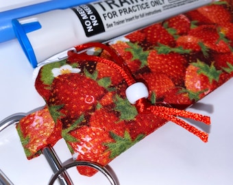 Strawberry Auto Injector Case, Single EpiPen Case, Diabetes Supply Bag, Slim 2 x 8 in Insulin Pen Case