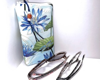 Holds 2 Pairs of Eyeglasses Case | Double Sunglasses & Spectacle Case | Lily Pad Print | Twin Pocket Soft Glasses Case
