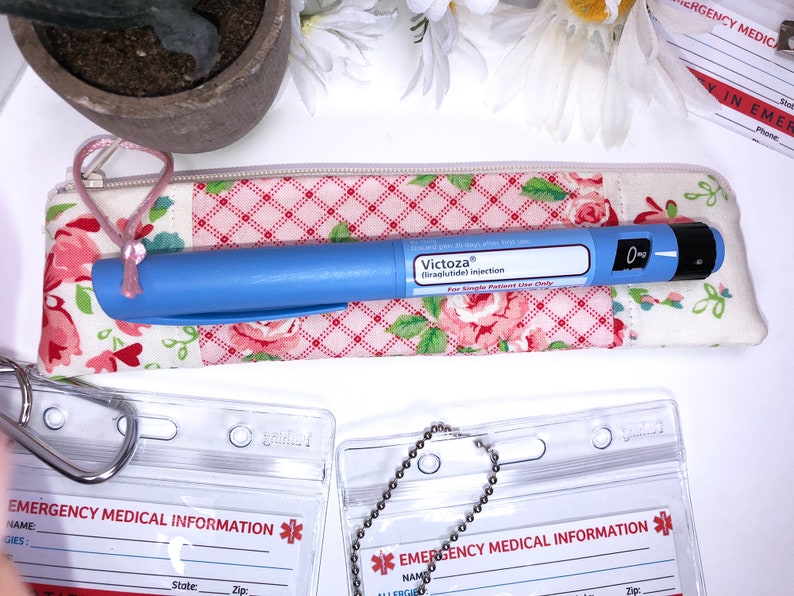 Pink EpiPen Case Auto Injector Slim 2 x 8 in Insulin Pen Case Feminine Diabetic Supply Pouch