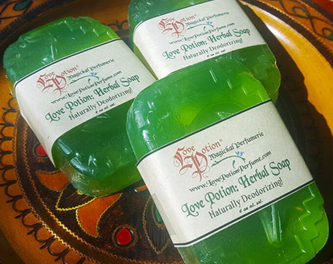 Love Potion: Naturally Deodorizing Herbal Soap - Vegan Glycerin, Handmade, Hemp, Bath and Body, Love Potion Magickal Perfumerie