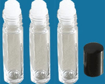 Set of 3 - 10ml empty Roll-On Bottle with Black Cap