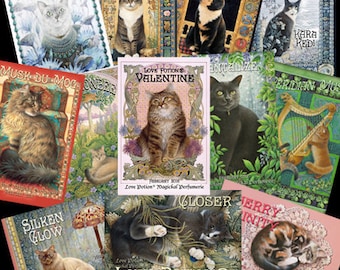 POSTCARDS: Love Potion® ~ Lesley Anne Ivory Cats - Set of 12 Limited Edition Postcards - Love Potion® Magickal Perfumerie