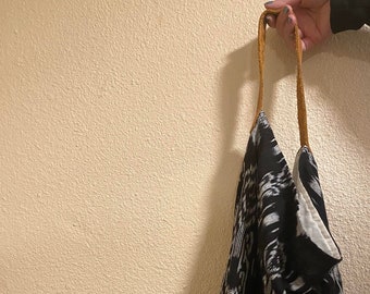 Fourre-tout du marché guatémaltèque / Une poignée en cuir de 14 pouces / Sac de marché