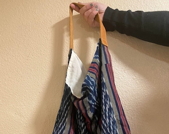 Fourre-tout du marché guatémaltèque / Une poignée en cuir de 14 pouces / Sac de marché