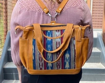 Sac à bandoulière guatémaltèque / sac arrière convertible - Cuir / Coton