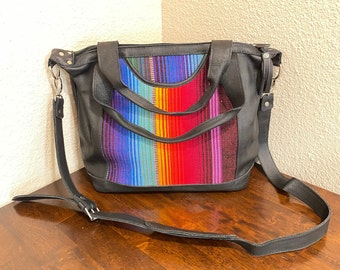 Sac de jour guatémaltèque avec bandoulière - Cuir / Coton