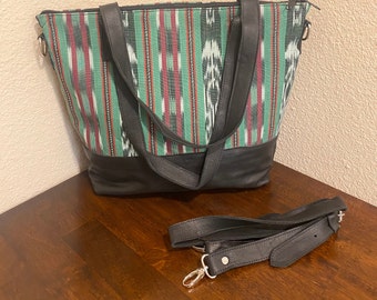 Fourre-tout en cuir guatémaltèque w / crossbody trap - cuir / coton
