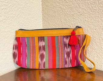 Pochette guatémaltèque / Trousse de maquillage - Cuir / Coton
