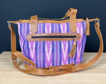 Sac de jour guatémaltèque avec bandoulière - Cuir / Coton