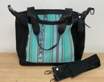 Sac de jour guatémaltèque avec bandoulière - Cuir / Coton
