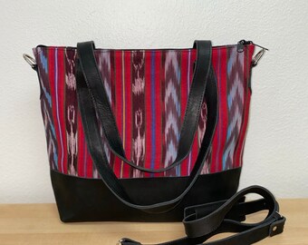 Fourre-tout en cuir guatémaltèque w / crossbody sangle - Cuir / Coton