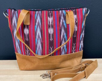Fourre-tout en cuir guatémaltèque w / crossbody sangle - Cuir / Coton