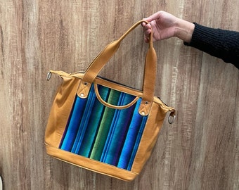 Sac de jour guatémaltèque avec bandoulière - Cuir / Coton