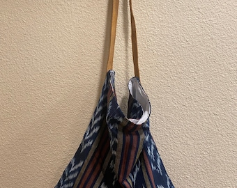 Fourre-tout du marché guatémaltèque / Une poignée en cuir de 28 pouces / Sac de marché