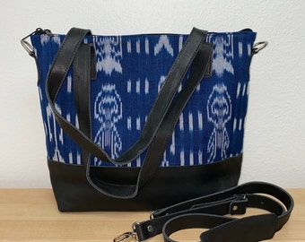 Fourre-tout en cuir guatémaltèque w / crossbody sangle - Cuir / Coton