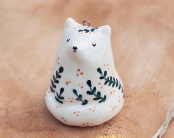 Polarfuchs-Anhänger – Polymer-Ton-Figur, Tier-Anhänger, Halskette, Totemkette, schrulliger Totem-Tattoo-Liebhaber, veganer Hipster, Geschenk, Wald