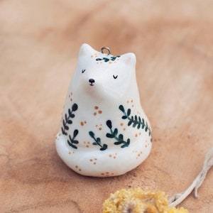 Arctic Fox Charm - Polymer Clay Figurine Animal Pendant necklace totem chain quirky totem tattoo lover vegan hipster gift present woods