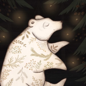 Sleeping Bear - Poster - Wall Art Print Woodland Bears Plants Home Decor Children forest magic fairy tale artwork animals tattoo art nursery