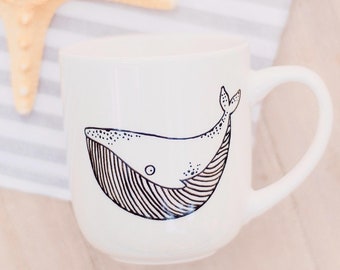Whale Mug - Hand-painted Ceramic Mug, Funny Pottery, Porcelain for Kids, Beach House, Ocean Theme