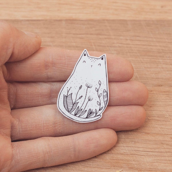 Cat Needle Minder OR Pin - a hand illustrated needle keeper nanny cute brooch badge plants flowers witch botanical cats quirky vegan gift