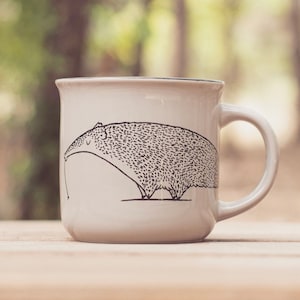 Ameisenbär - Keramik Vintage Becher - handbemaltes wildes Emaille Tier niedliches rustikales Hüttenwald Geschenk der alten Schule