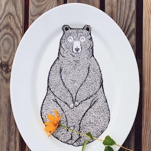 Bär Ovaler Teller / ovales Tablett - handbemalter Servierteller Wald Wald Waldtiere Vintage Küche Geschenk Kinderküche Esszimmer Servierteller