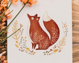 Fox Greeting Card - Gift Card, Birthday Card with Woodland Animal, Fox Art, Forest Illustration