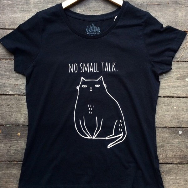 Koszulka z kotem - No Small Talk - Kot introwertyk prezent t-shirt śmieszny kociara koty bawełniana eko koci tshirt bluzka kotek t-shirt